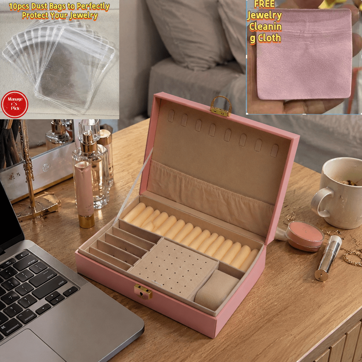 Socialite Vanity Mirror Jewelry Box with Lock